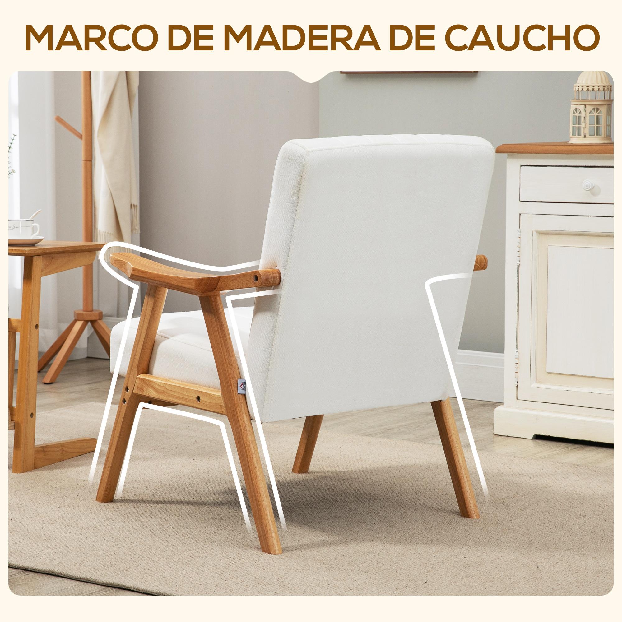 Butaca de Salón Sillón Relax Estilo Nórdico Tapizado en Terciopelo con Asiento y Respaldo Acolchados Patas de Madera para Oficina Dormitorio 68x74x82 cm Crema