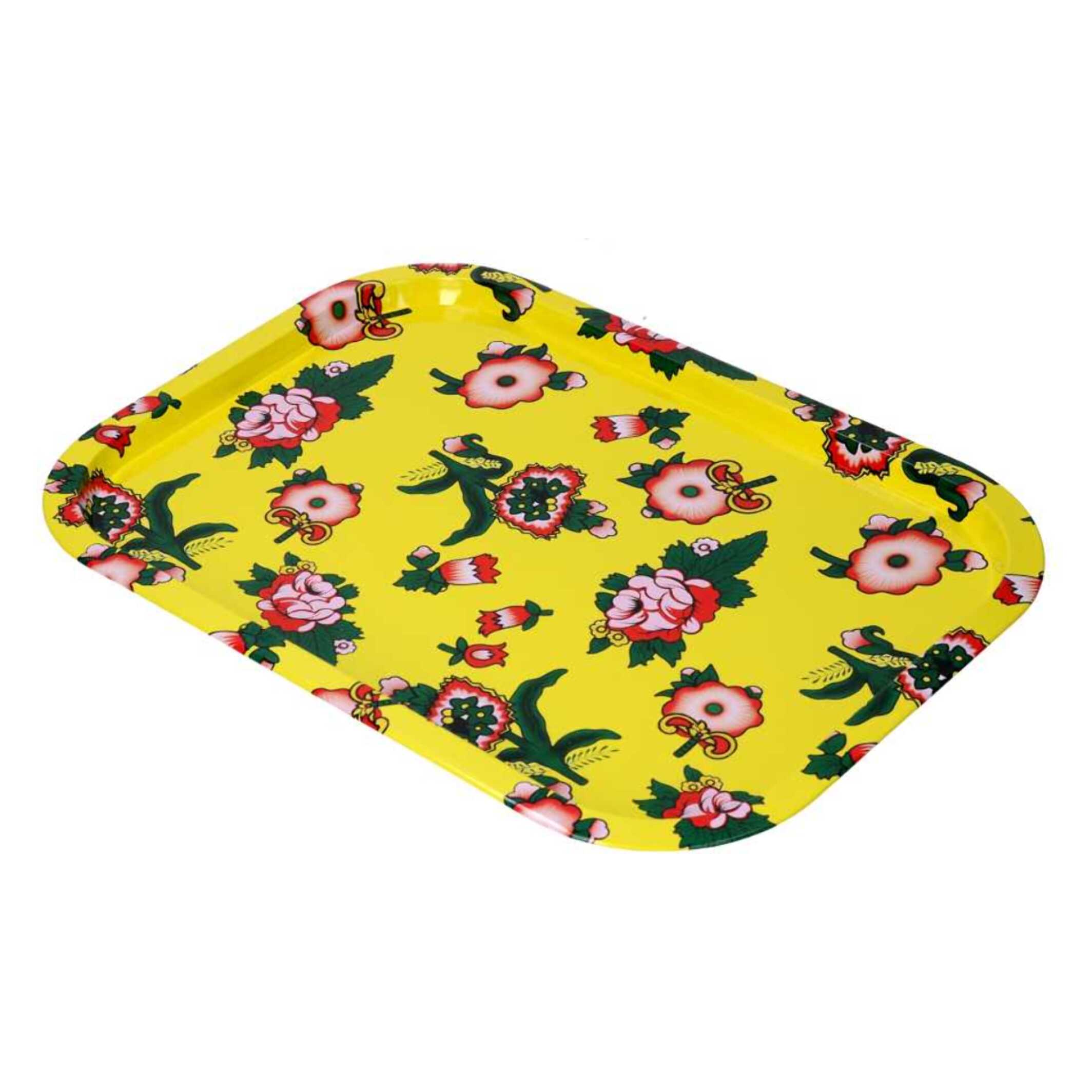Vassoio in metallo fiori giallo rettangolarecm40x28,5