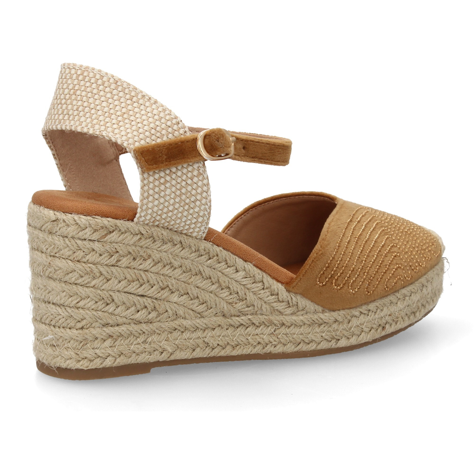 Alpargata valenciana cuña con adornos metálicos para mujer