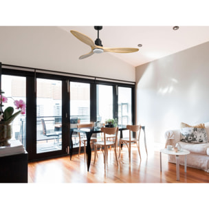 Ventilador de techo Reversible Termostato Dimable Wifi Motor DC Techos Inclinados Mando a Distancia Luz tres tonos Hypersilence Memoria SalamisD132C04LED64629 PURLINE