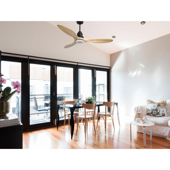 Ventilador de techo Reversible Termostato Dimable Wifi Motor DC Techos Inclinados Mando a Distancia Luz tres tonos Hypersilence Memoria SalamisD132C04LED64629 PURLINE