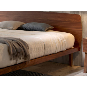 Cama de matrimonio con un cabecero y estructura en madera chapada en nogal natural 181x210x84cm