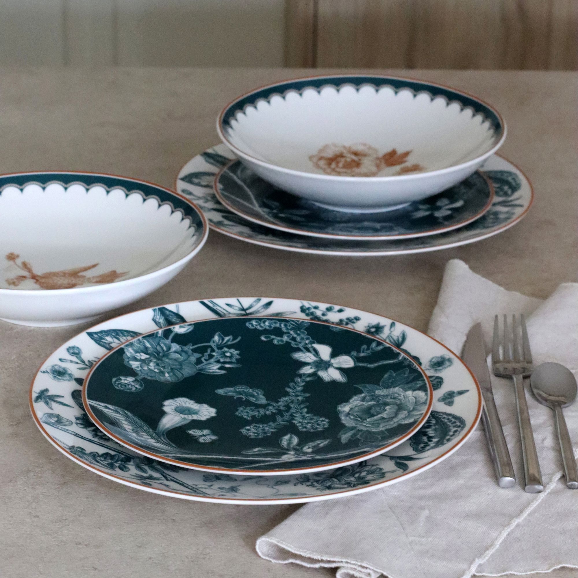 Lot de 6 assiettes plates en porcelaine blanche 27cm BOTANIC