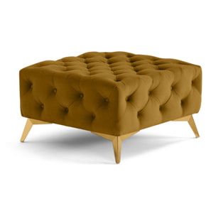 Camden - pouf chesterfield en velours - pieds en métal doré - Jaune