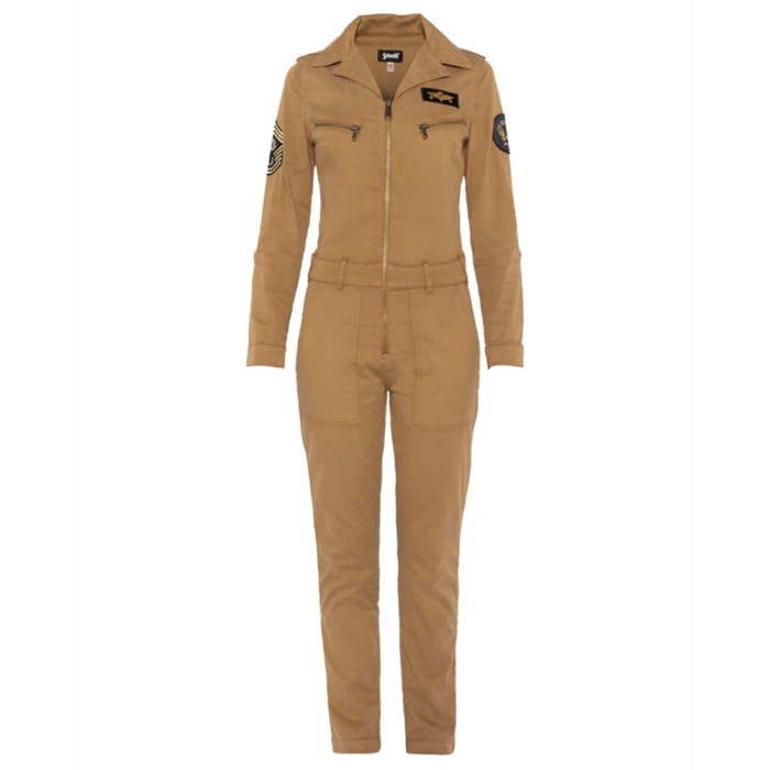 TRJUMP21W LIGHT PILOT JUMPSUIT WITH MILITARY BADGES IN TENCEL 63% COTTON 18% TENCEL 15% POLYESTER 4% ELASTANE Beige