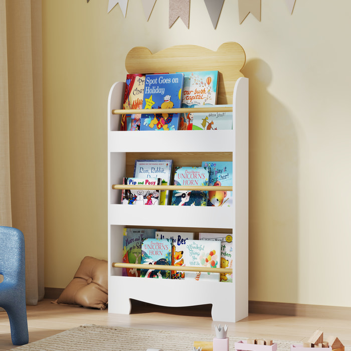 Bibliothèque pour enfant 3 niveaux design ourson dim. 44 x 15 x 110 cm blanc effet bois naturel