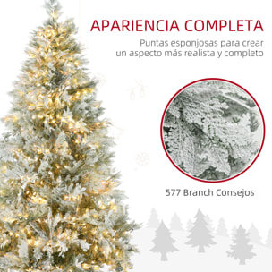 Árbol de Navidad Artificial 180 cm con 300 Luces LED Blancas Cálidas Árbol de Navidad Nevado con 577 Ramas Forma de Ciprés Base Plegable Decoración Navideña