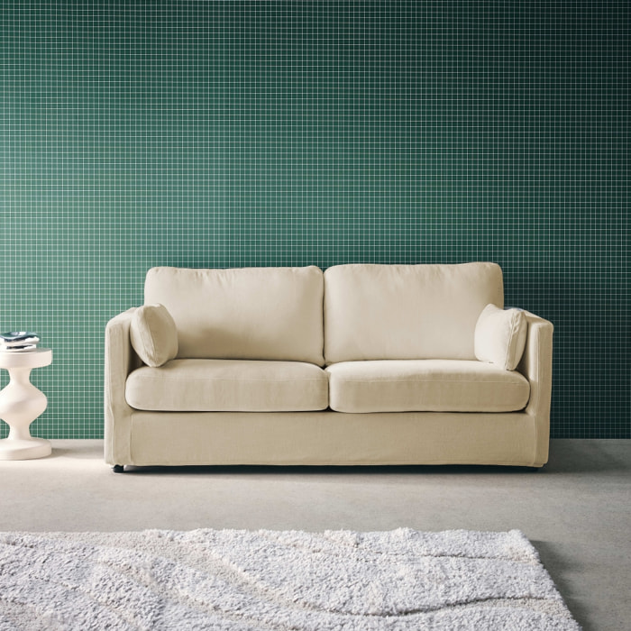 Canapé 2 places déhoussable tissu beige L 198 x P 88 x H 85cm - Neo