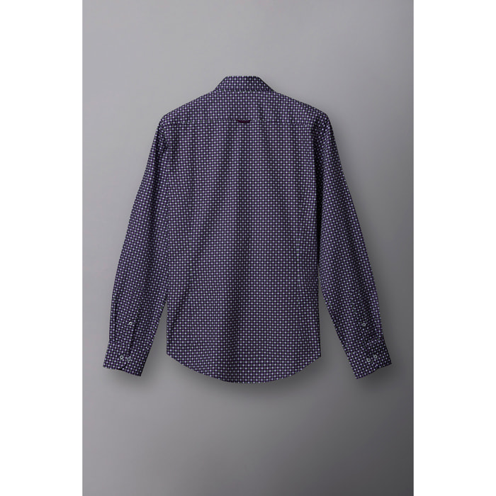 camicia uomo 1 bottone button down slim Popeline Stampato Viola/Bianco