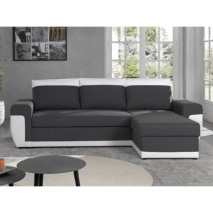 Milan - Canapé d'angle réversible - 4 places - Convertible avec coffre - En simili et tissu - Blanc / Gris