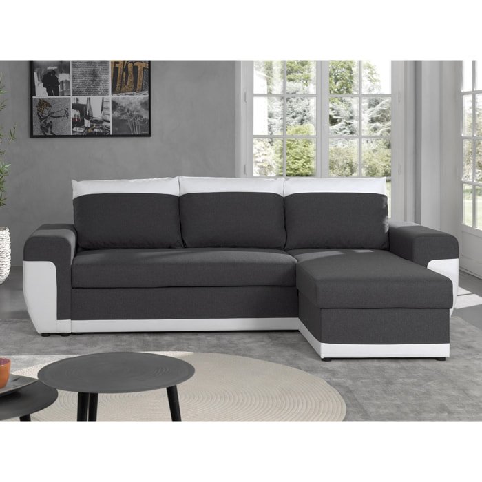 Milan - Canapé d'angle réversible - 4 places - Convertible avec coffre - En simili et tissu - Blanc / Gris