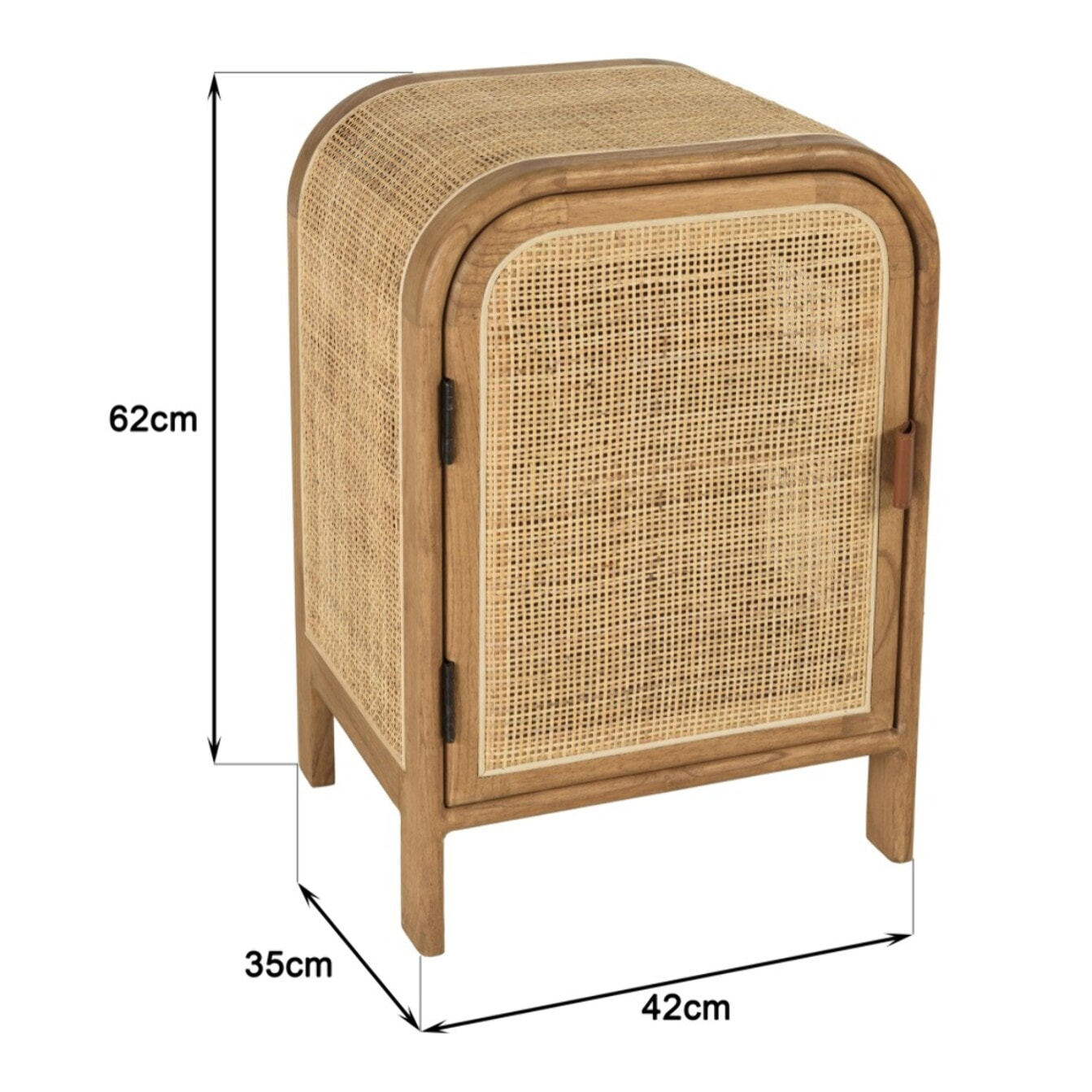 AMY - Chevet forme arrondie mindi et rotin naturel 1 porte 1 étagère AMY