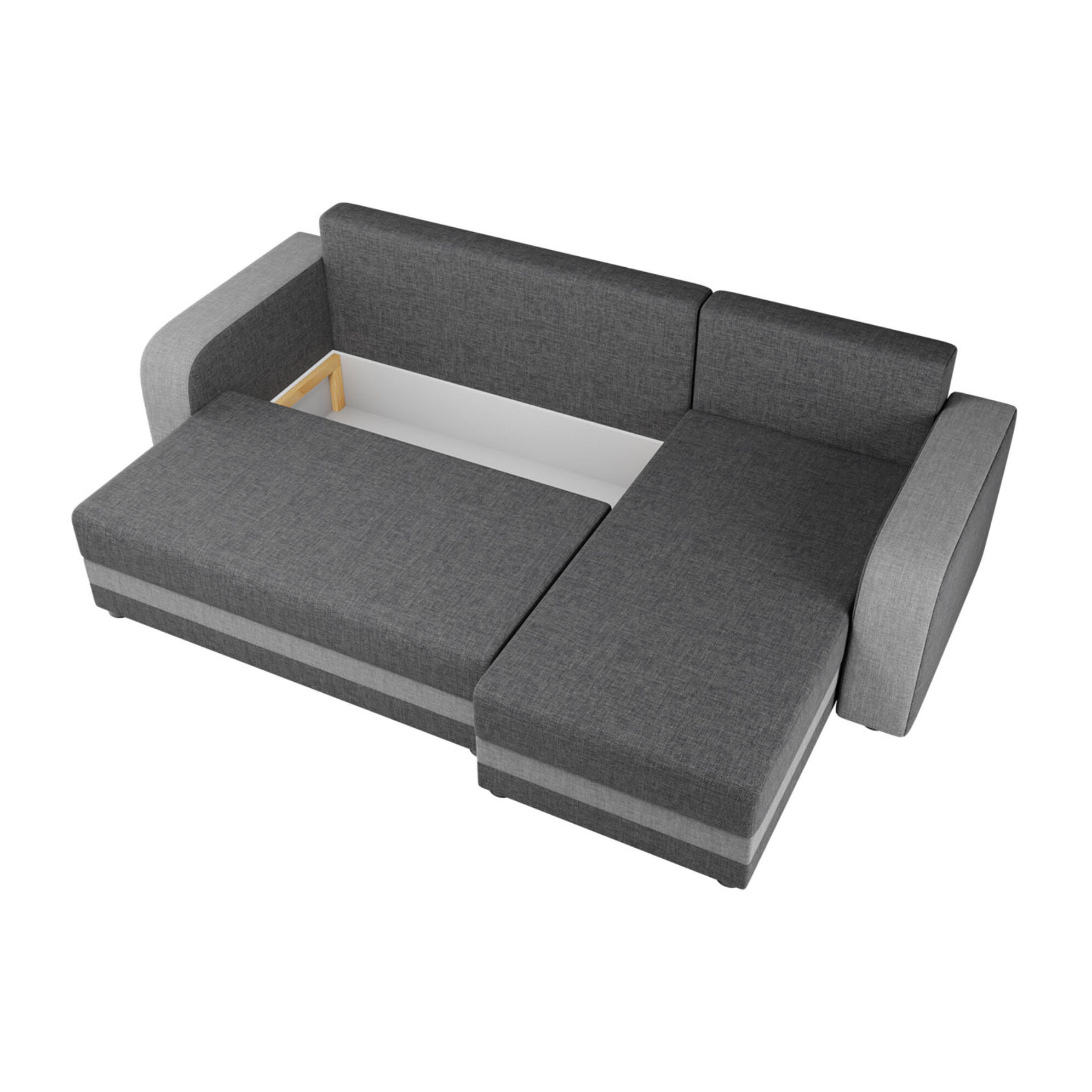 Harvey - Canapé d'angle réversible 4 places convertible avec coffre en tissu bicolore - Gris