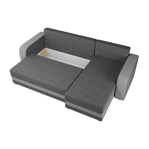 Harvey - Canapé d'angle réversible 4 places convertible avec coffre en tissu bicolore - Gris