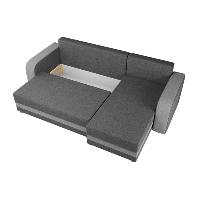 Harvey - Canapé d'angle réversible 4 places convertible avec coffre en tissu bicolore - Gris