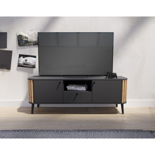 Camberwell - meuble tv - gris et effet bois - 2 portes, 1 tiroir et 1 niche - 138 cm - Bois / Gris