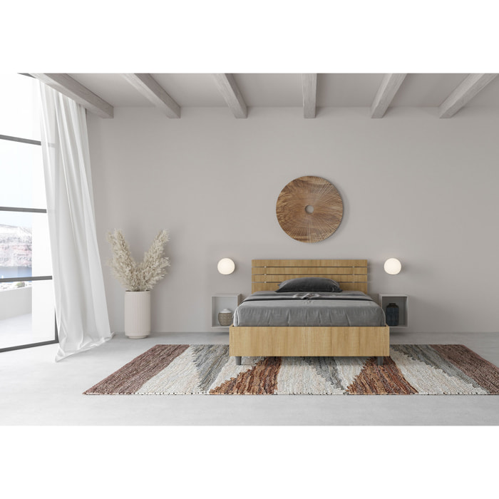 Cama con somier 120x190 con cabecera rectade listones roble natural Ankel