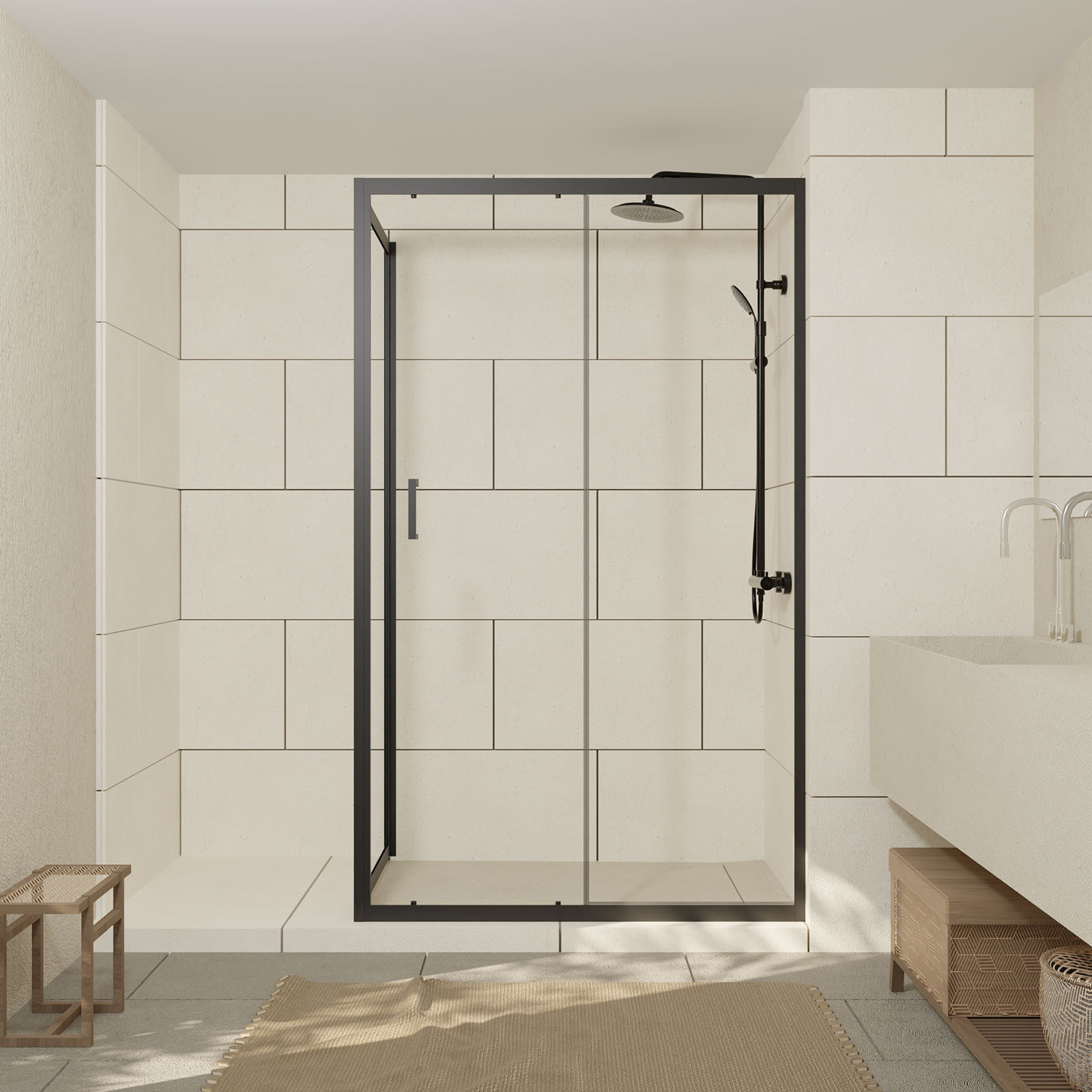 Porte de douche + Retour 120x80x200 cm - Verre 6 mm - Profilé Noir - CRUSH