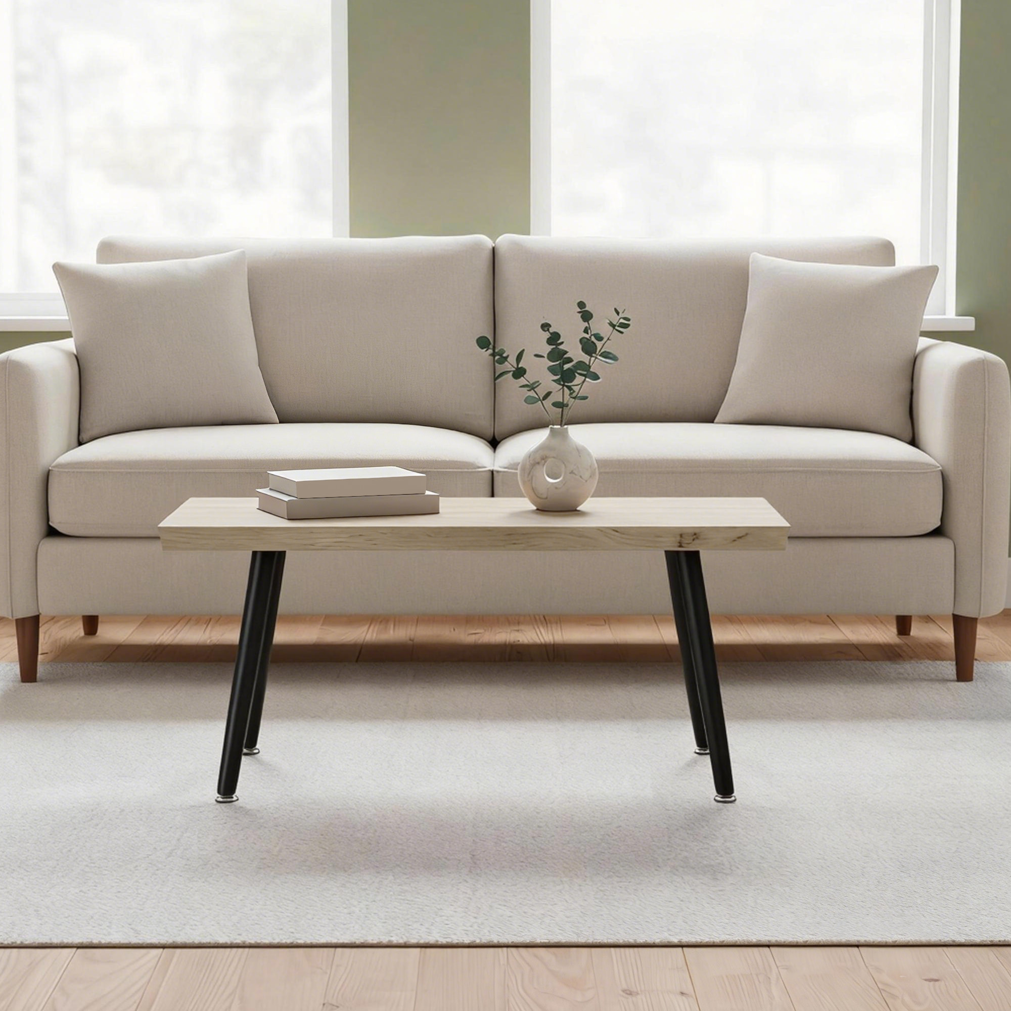 Mesa de Centro Curva, Mesa baja para Salón Moderno con Tablero Grueso de 4 cm, Patas de Acero, para Sala de Estar, Dormitorio, 100x50x45 cm, Roble