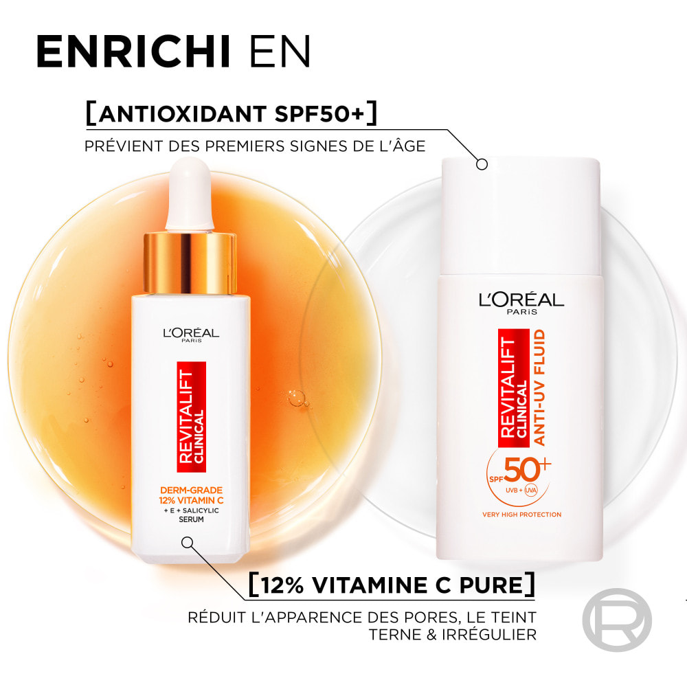 L’Oréal Paris Coffret deux produits Revitalift Clinical Sérum Teint Lumineux Vitamine C 30ml et Fluide Anti-UV FPS 50+ Vitamine