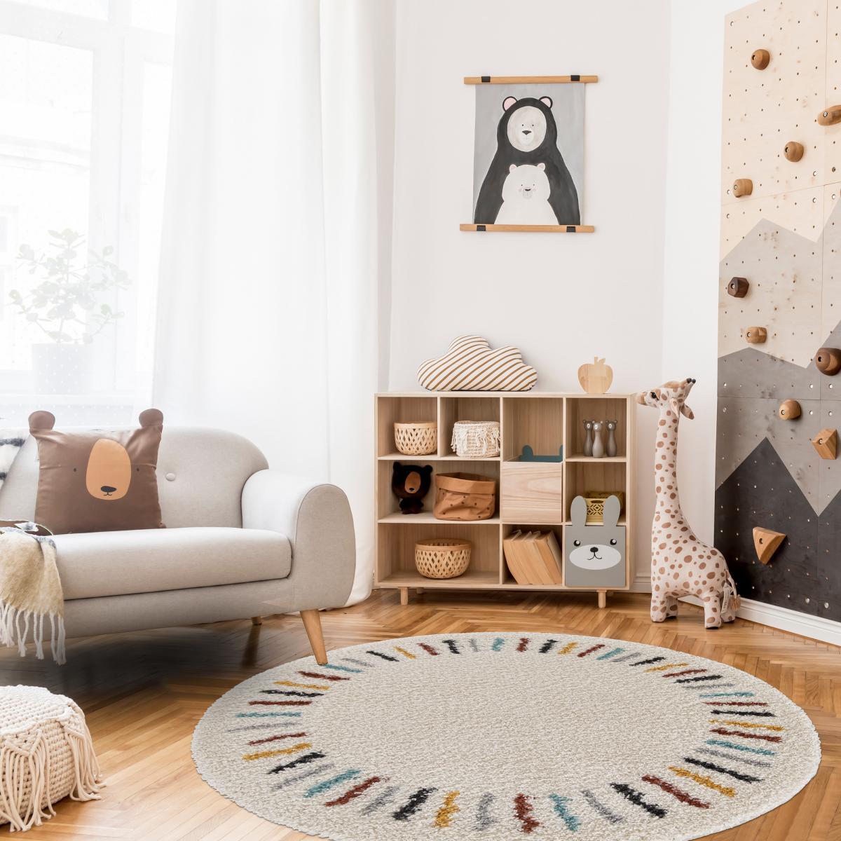 Tapis salon RADI 3 Beige 120x120 rond en polypropylène doux et soyeux