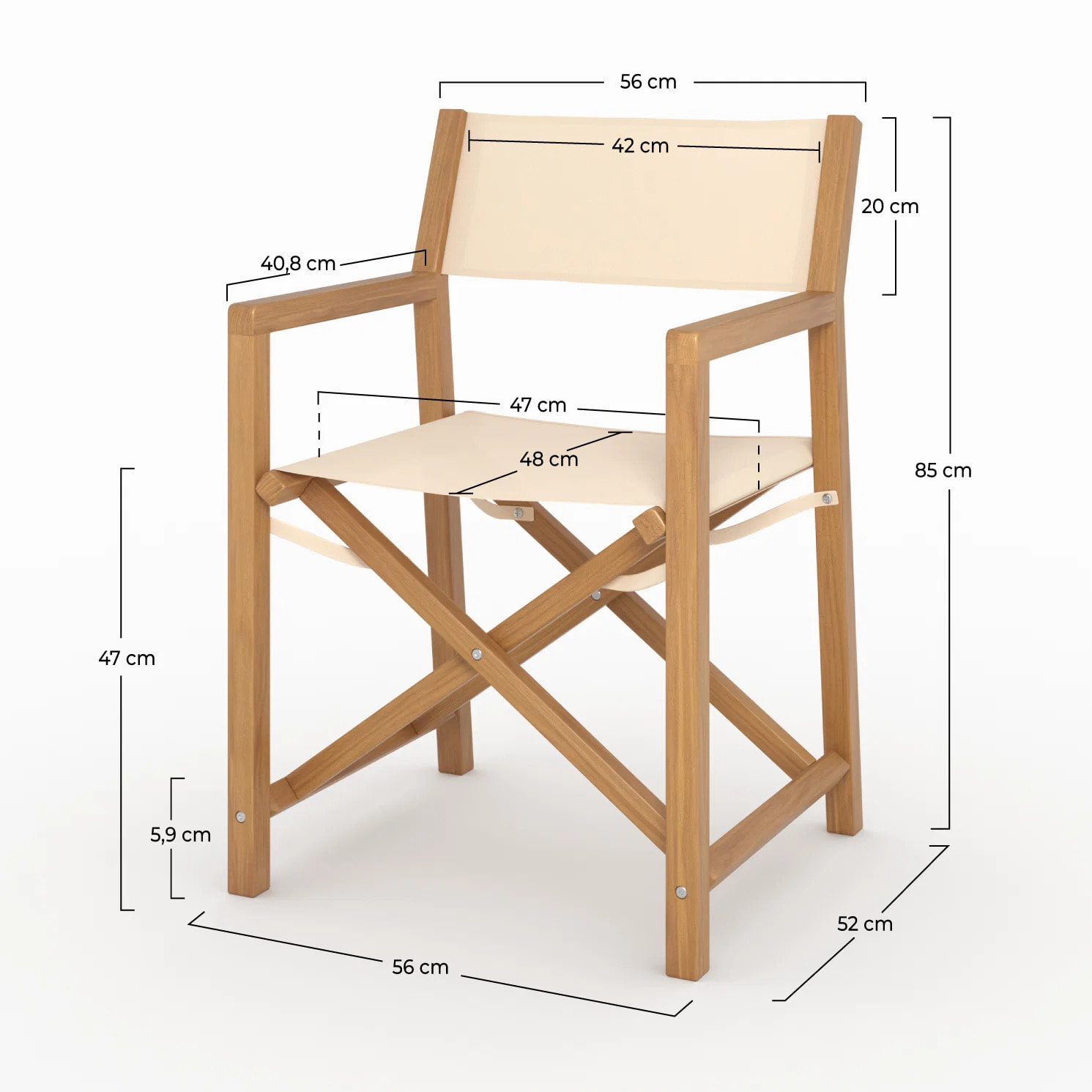 Chaise de jardin pliante en tissu beige clair et bois d'acacia - Tubod