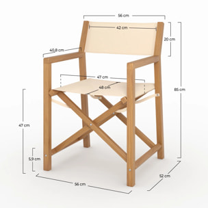 Chaise de jardin pliante en tissu beige clair et bois d'acacia - Tubod