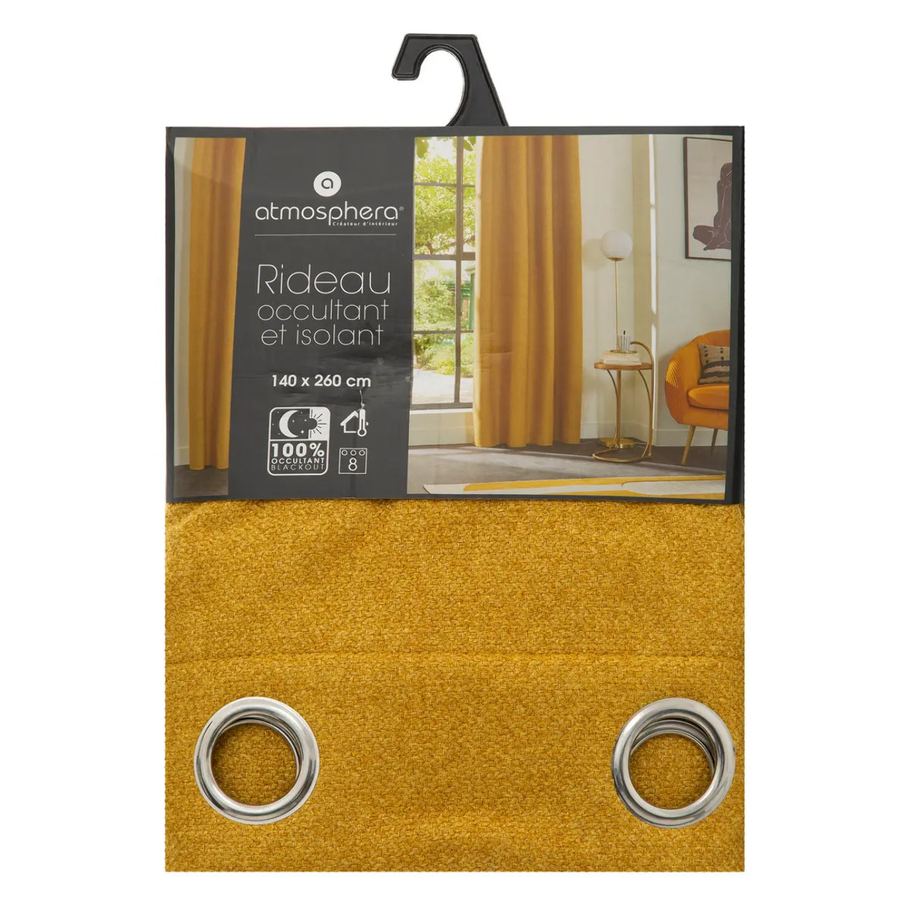 Rideau isolant occultant jaune moutarde 140x260cm