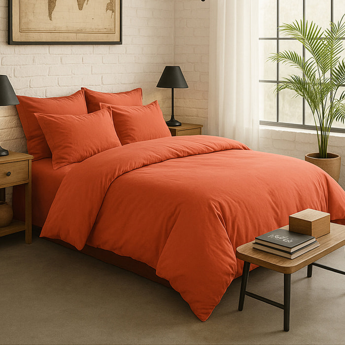 Housse de couette percale de coton terre de sienne