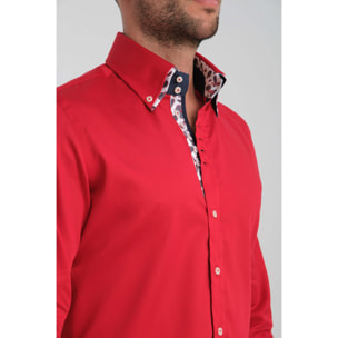 Camicia Uomo 2 Bottoni Button Down 7bottoni Doppio Coll Satin Unito Rosso