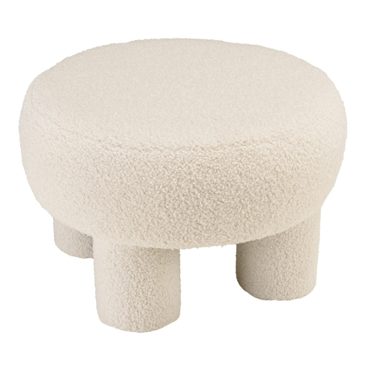 AGATHE - Pouf rond en tissu bouclette blanc D50cm