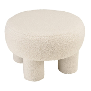 AGATHE - Pouf rond en tissu bouclette blanc D50cm