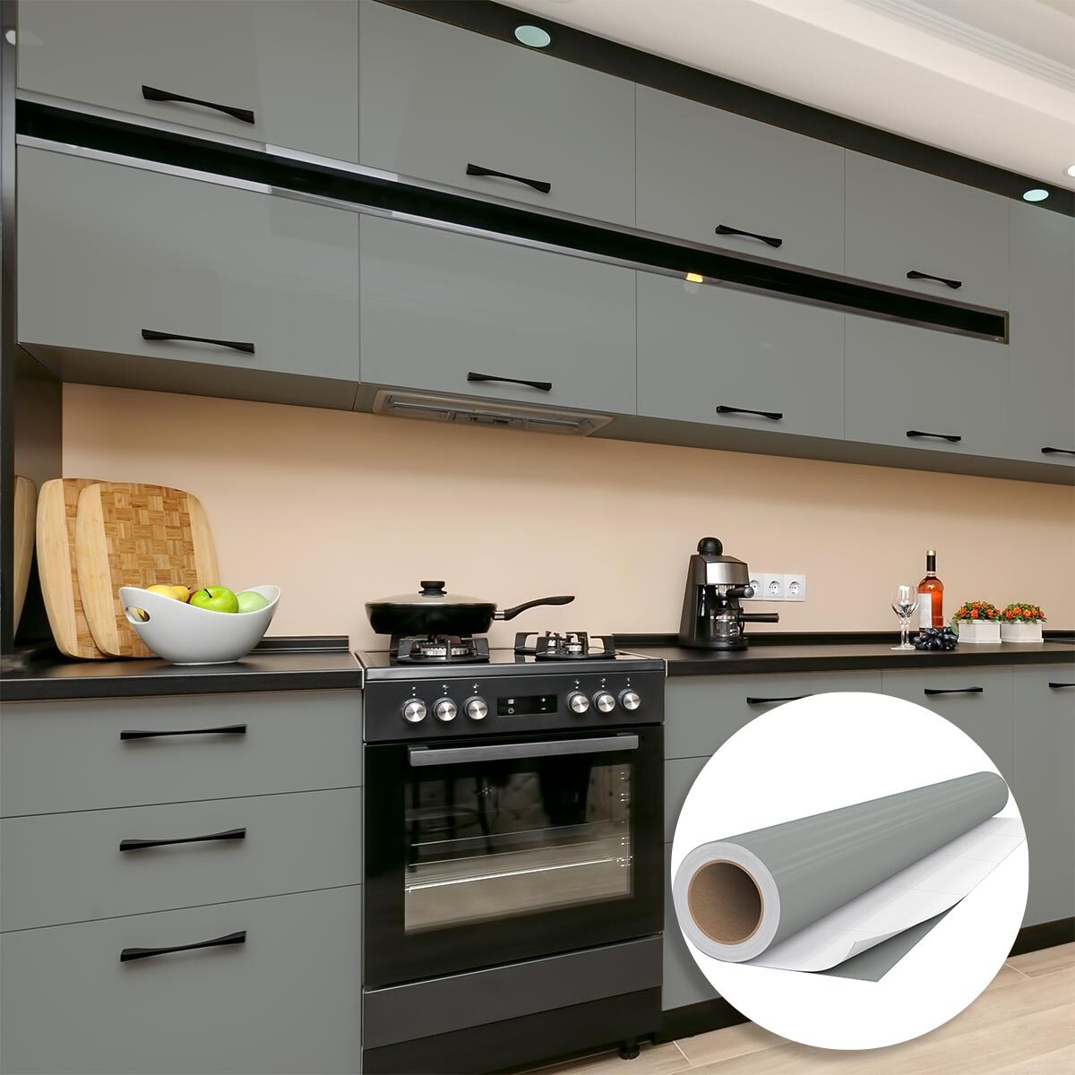 Rouleau adhésif décoratif Vinyle au Mètre - Gris tourterelle - Sticker Lavable Imperméable Mur Cuisine Meubles