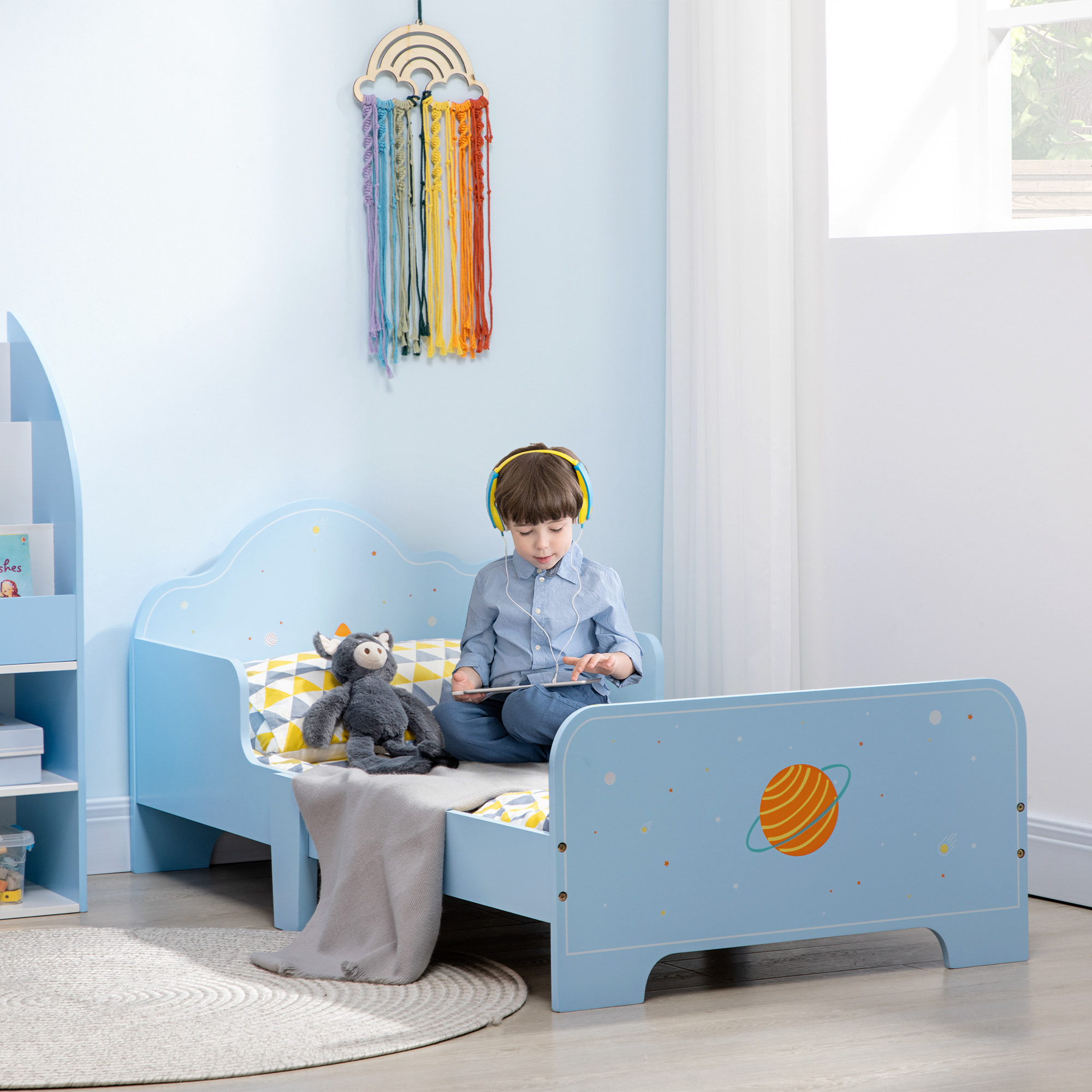 Cama para Niños de 3-6 Años 143x74x59 cm con Barreras de Protección Carga 80 kg