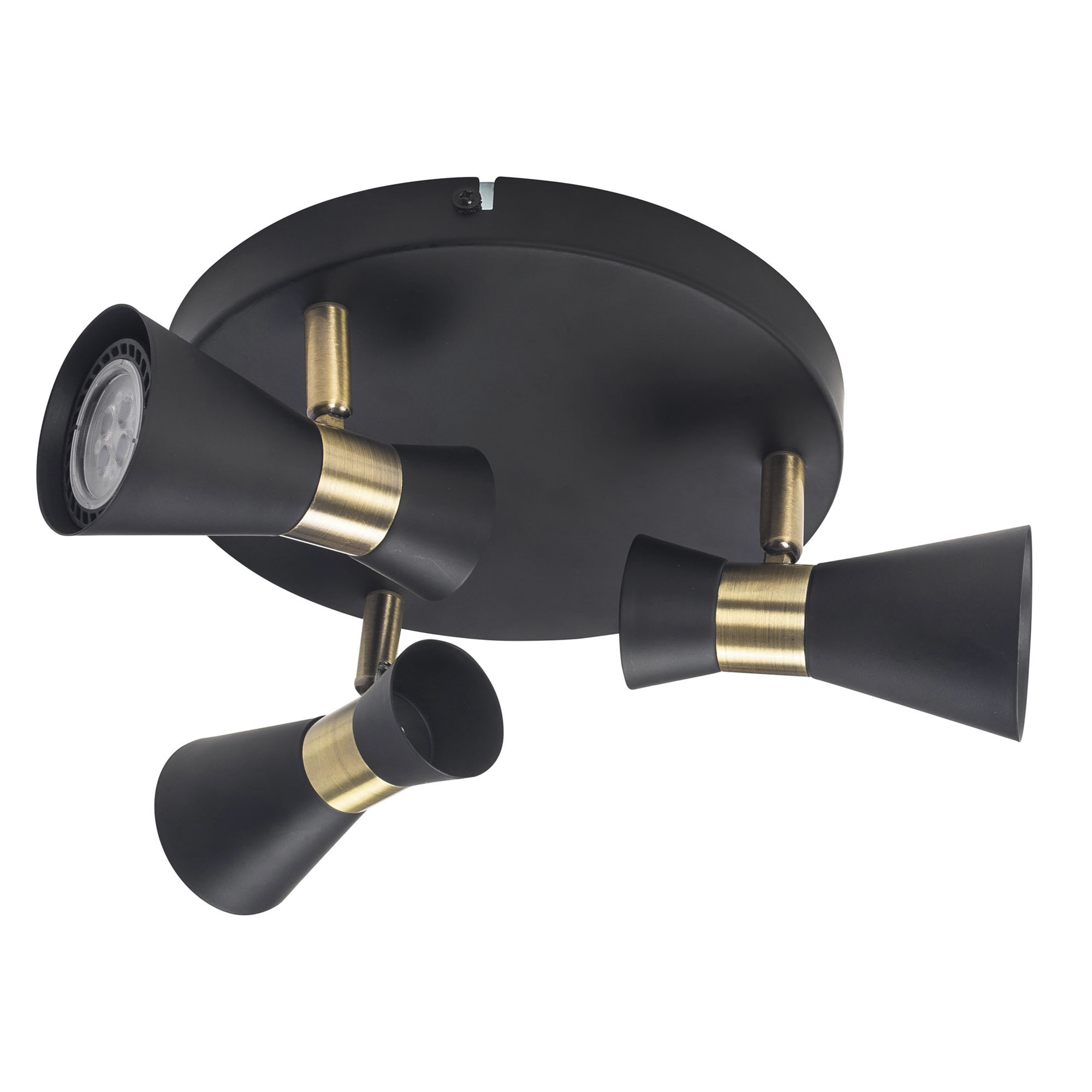 Forlight Eufo plafón triple en negro con acabado en oro para bombilla GU10