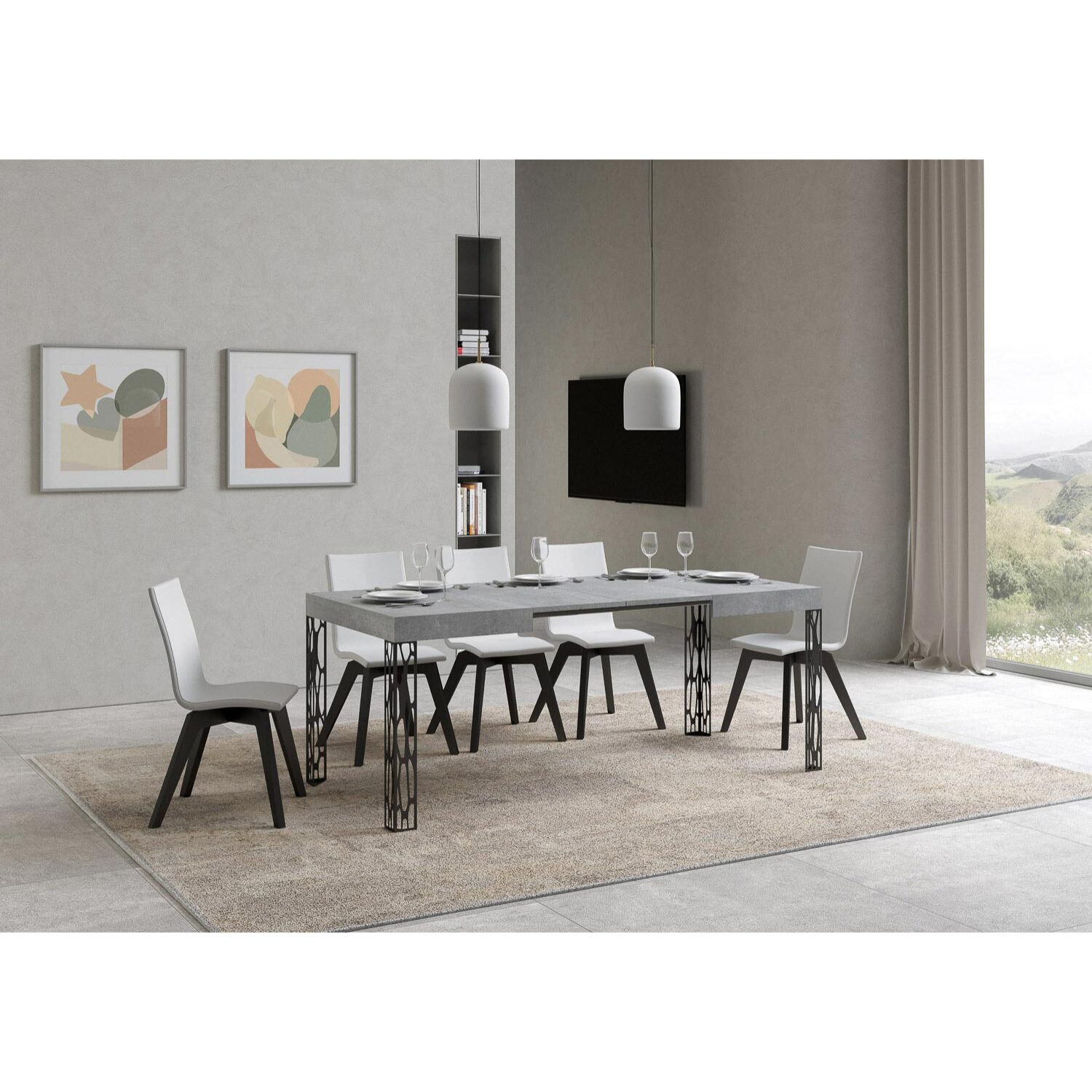 Table extensible 80x120/204 cm Ghibli Gris Béton cadre Anthracite