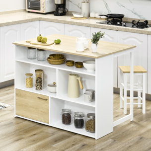 Mesa de Bar Extensible con Ala Plegable Mesa de Bistró con Compartimientos de Almacenamiento y 1 Puerta para Cocina Comedor 116x79,5x91 cm Blanco