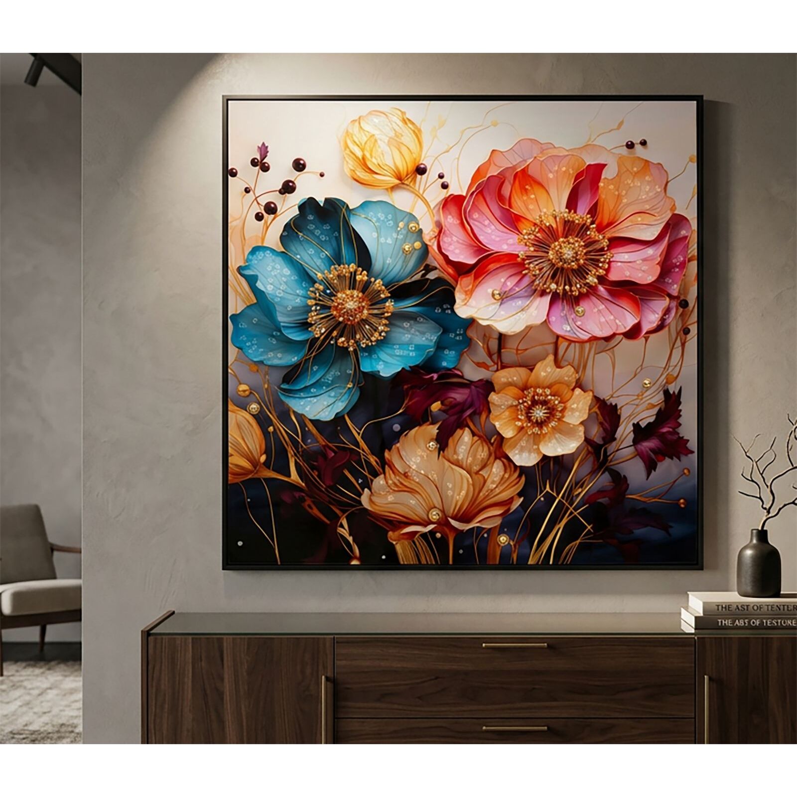 DIPINTO SU TELA LACCATO NARCY -A- C/CORNICE CM 82X4X82