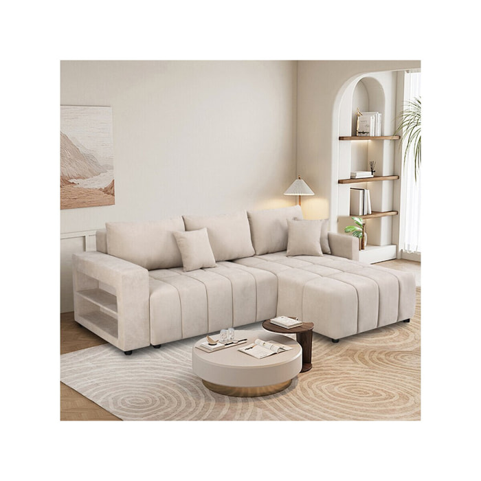Canapé d'angle convertible tissu chenille 3 places - "Trocadero" - Beige