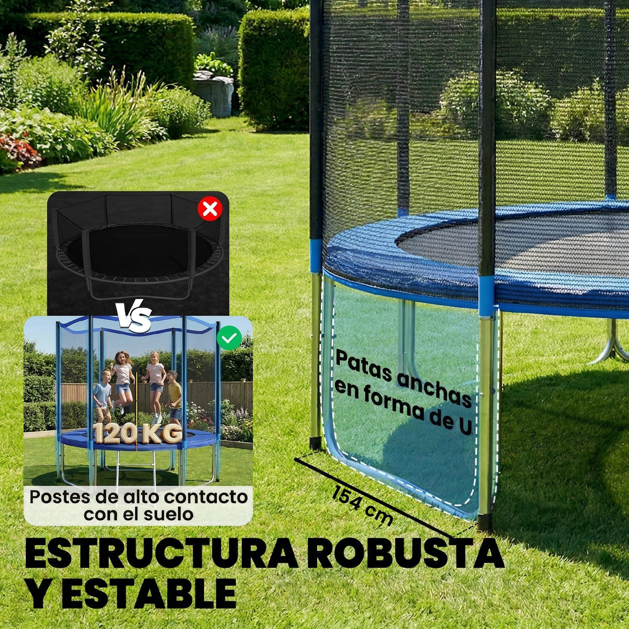 Cama Elástica para Niños Exterior Ø305 cm, Trampolín para Niños de +6 Años con Red de Seguridad, Escalera, Acolchado de Muelles y Marco de Acero Galvanizado, Carga 120 kg