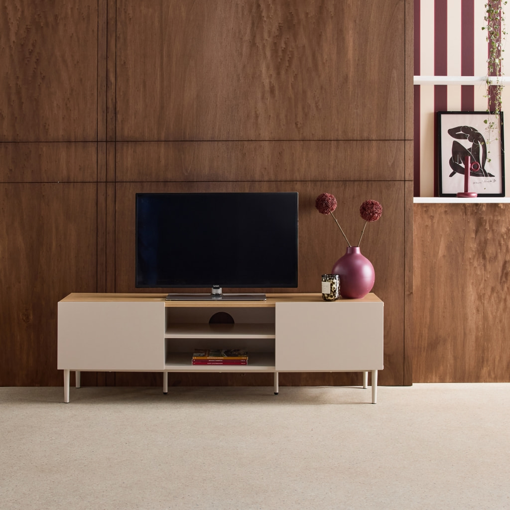 Meuble TV métal et décor bois 2 portes 140cm ASHTON