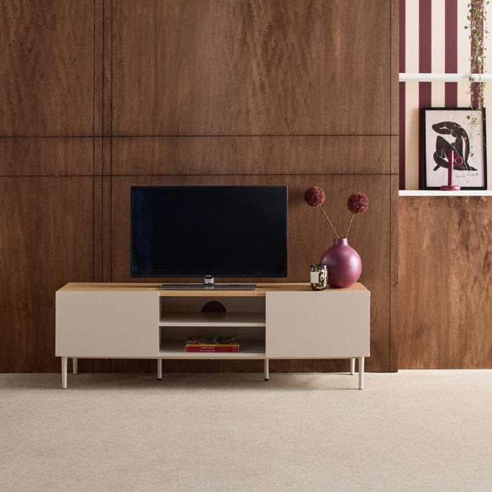 Meuble TV métal et décor bois 2 portes 140cm ASHTON