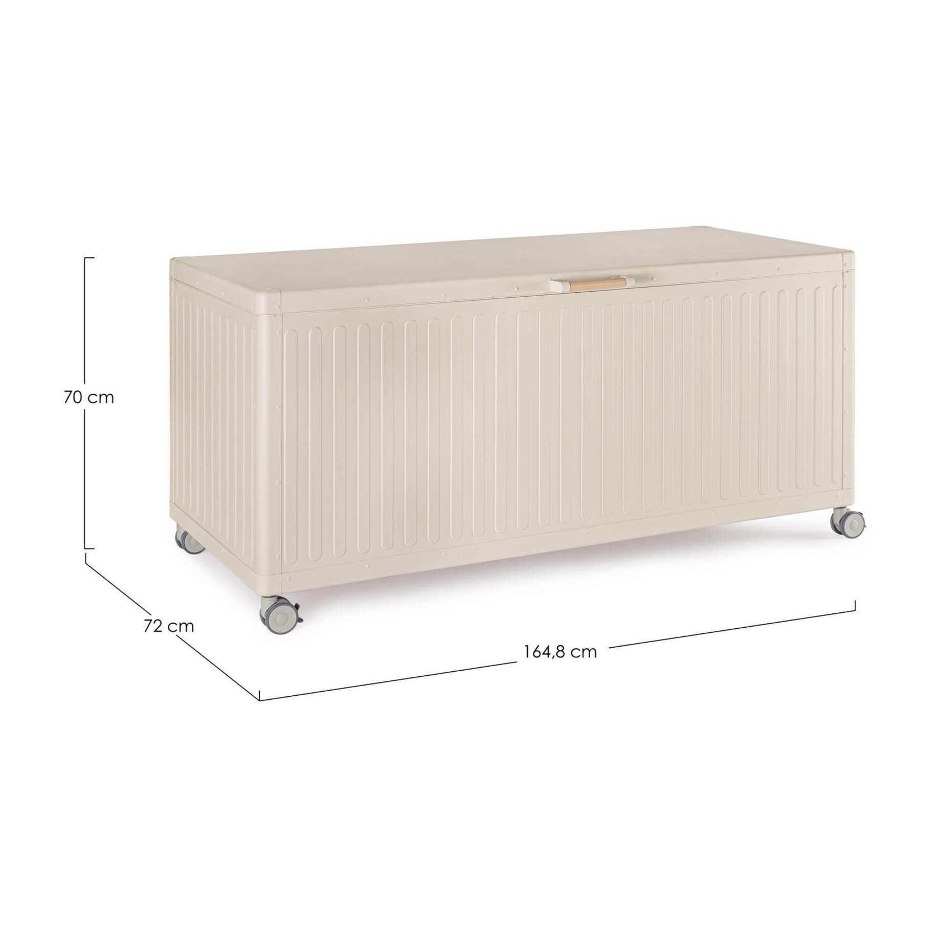 Baule da giardino BRAGA in alluminio beige, con ruote e maniglia effetto legno