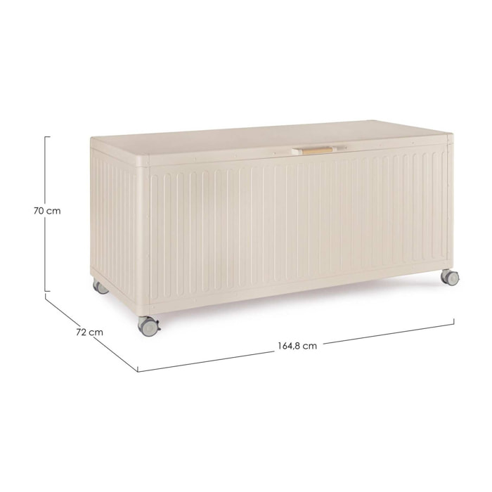 Baule da giardino BRAGA in alluminio beige, con ruote e maniglia effetto legno