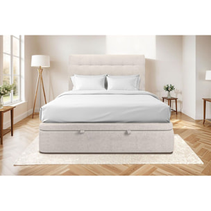 Lit avec sommier et tête de lit capitonnée - Toile nattée - Adapté à tous les matelas, montage rapide - Hauteur Totale : 39cm - Finition soignée