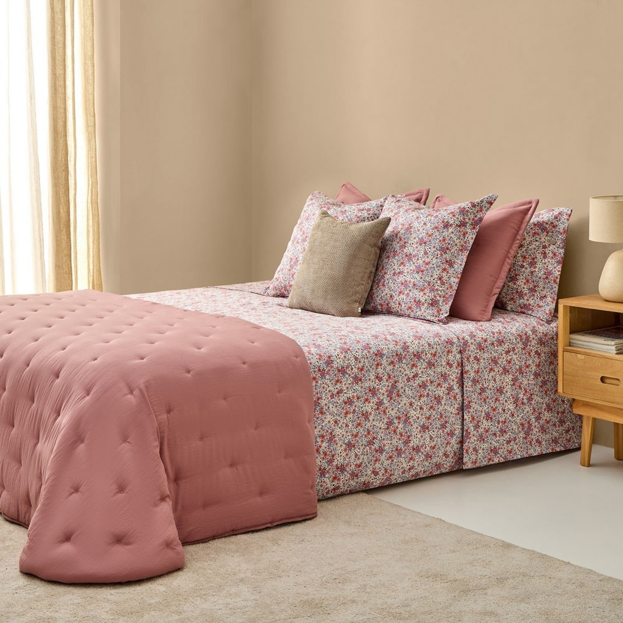 Sábana algodón sostenible flores Onflo color azul 100% Algodón percal