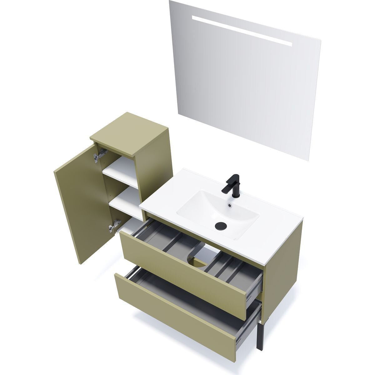 Ensemble vasque intégrée 2 tiroirs + miroir - HUDSON