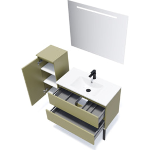 Ensemble vasque intégrée 2 tiroirs + miroir - HUDSON