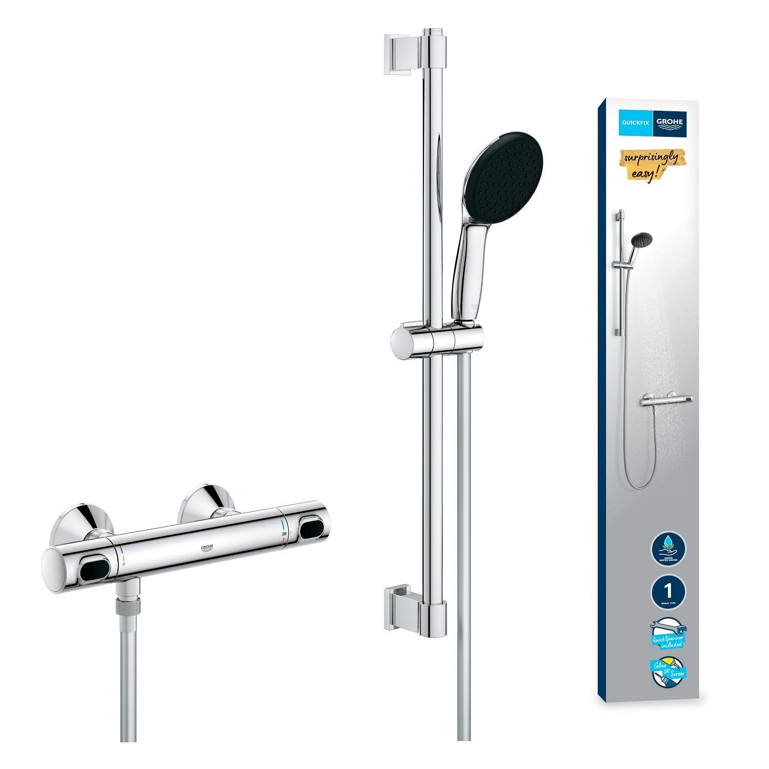 Mitigeur thermostatique de douche Precision Flow avec barre 60cm
