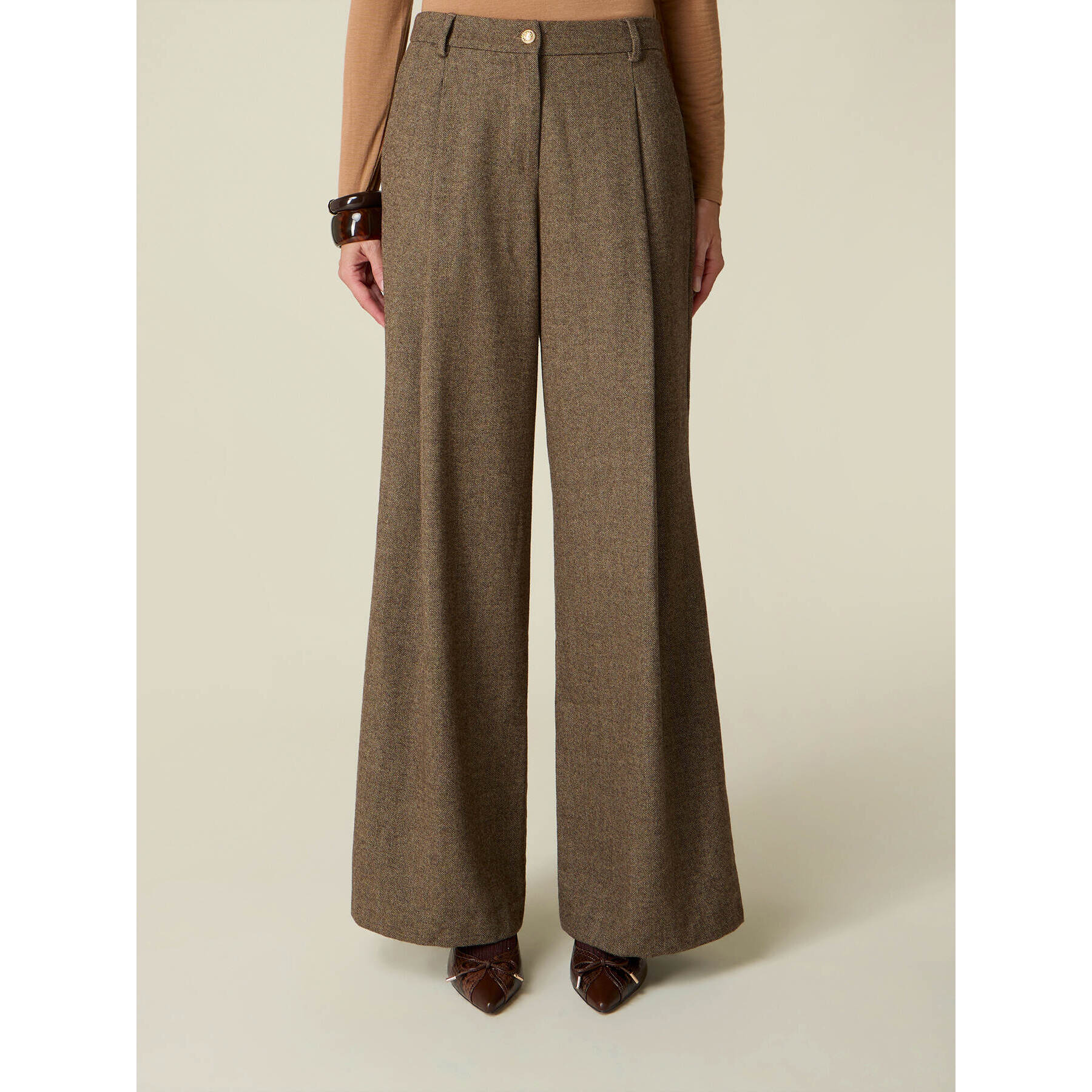 Oltre - Pantalones palazzo de mezcla de lana - Marrón